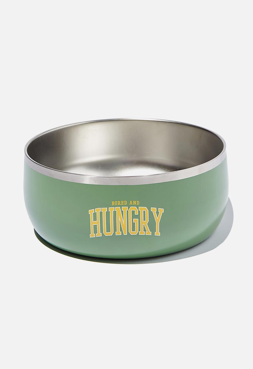 Typo - Pet club premium dog bowl - large - heritage green bored & hungry