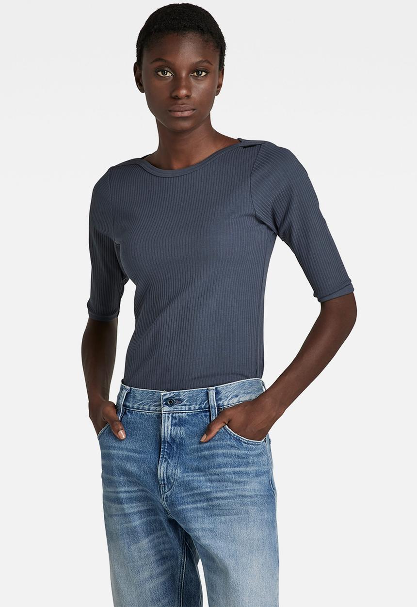 G-STAR - Slim rib boat 1\2 sleeve - fantem blue