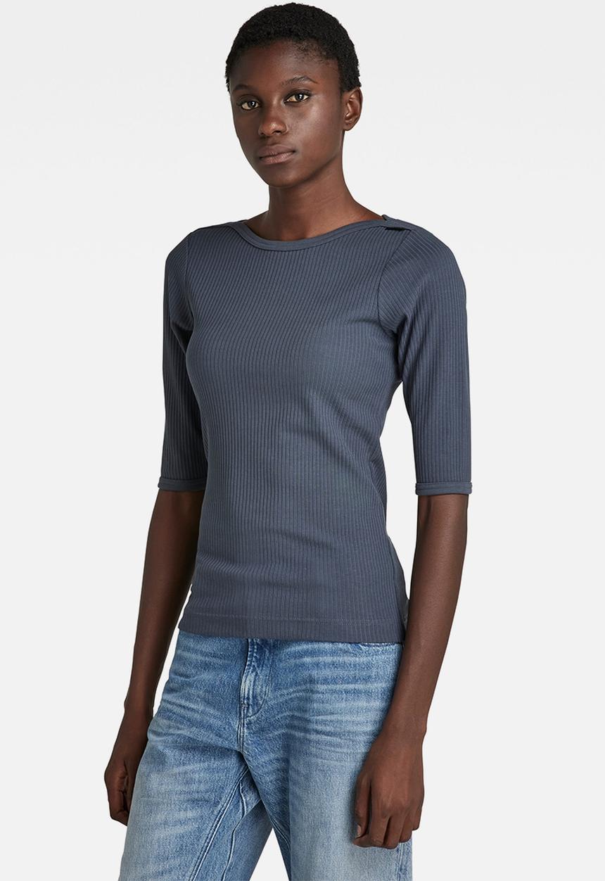 G-STAR - Slim rib boat 1\2 sleeve - fantem blue
