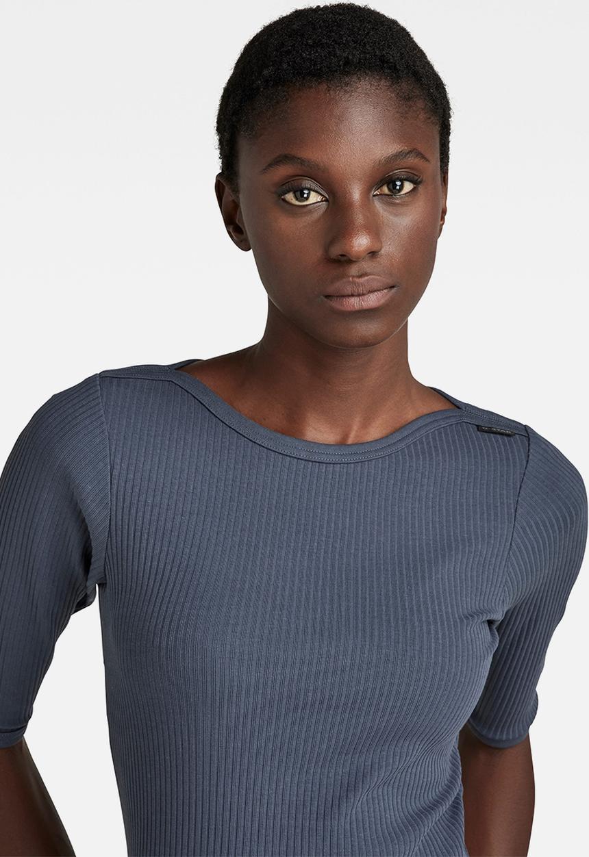 G-STAR - Slim rib boat 1\2 sleeve - fantem blue