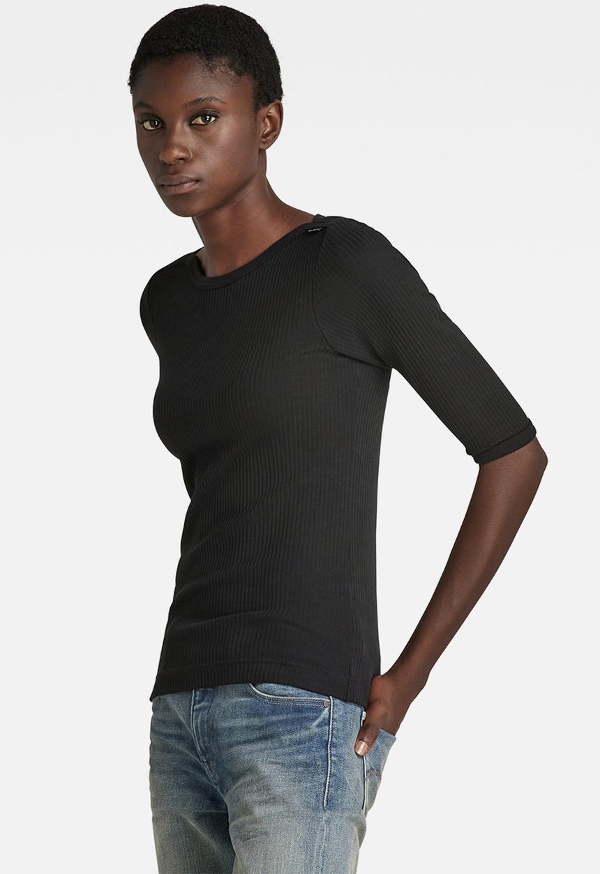 G-STAR - Slim rib boat 1\2 sleeve - dk black