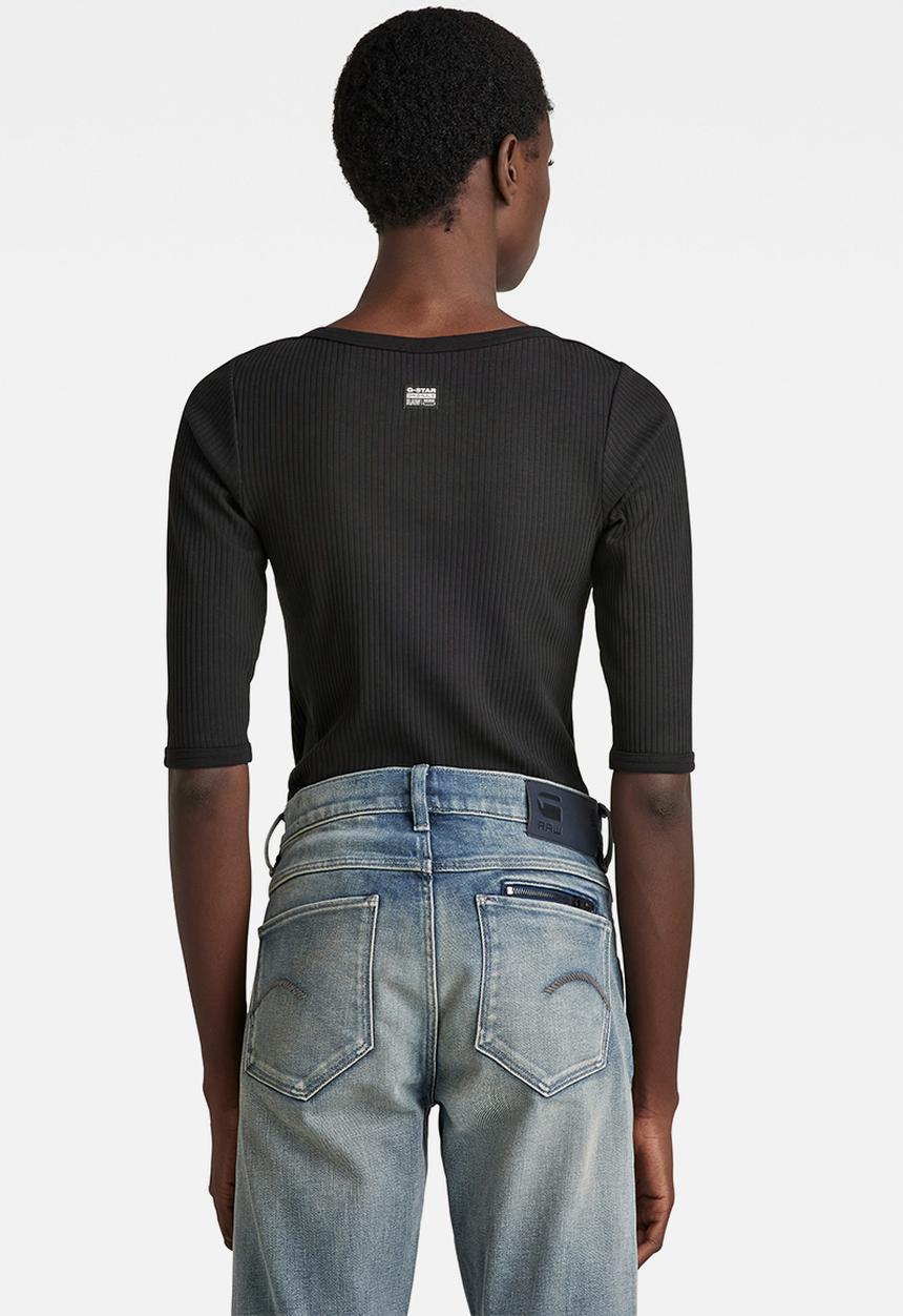 G-STAR - Slim rib boat 1\2 sleeve - dk black