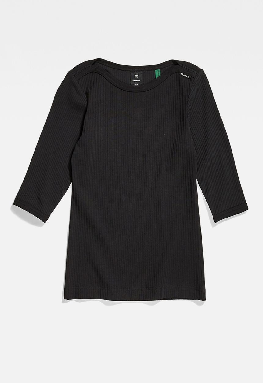 G-STAR - Slim rib boat 1\2 sleeve - dk black