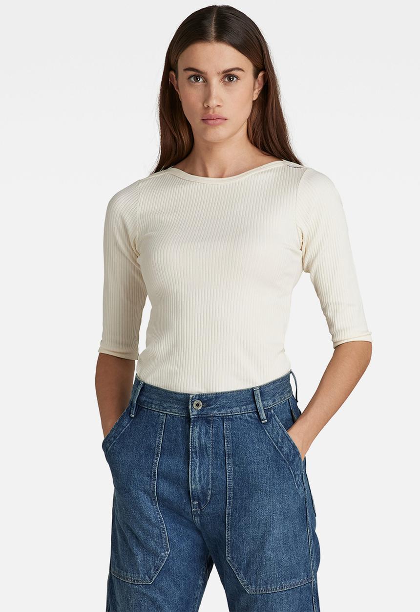 G-STAR - Slim rib boat 1\2 sleeve - papyrus