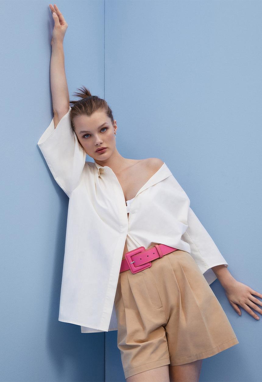 MANGO - Square buckle belt - pink
