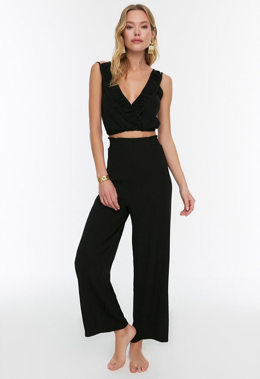 Trendyol - Ruffle detailed bottom-top set - black
