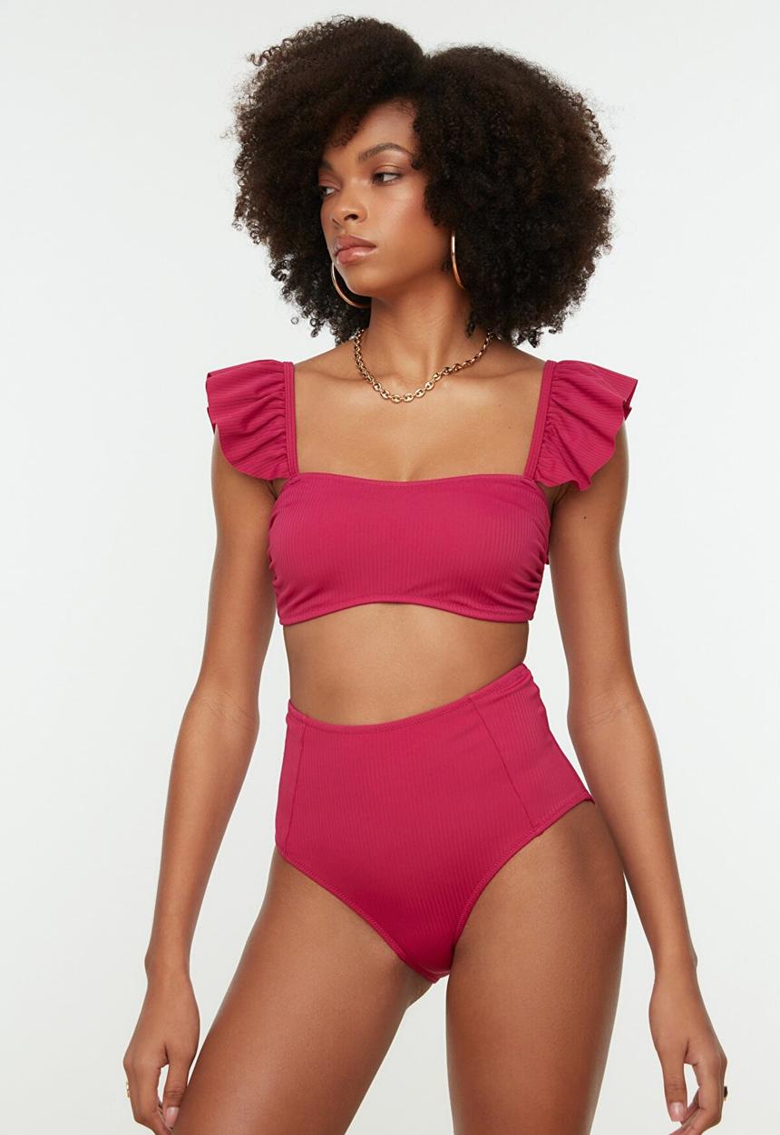 Trendyol - Textured fabric bikini bottom - fuchsia