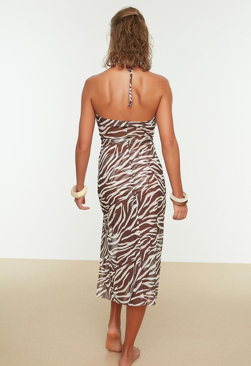 Trendyol - Zebra patterned mesh beach dress - brown