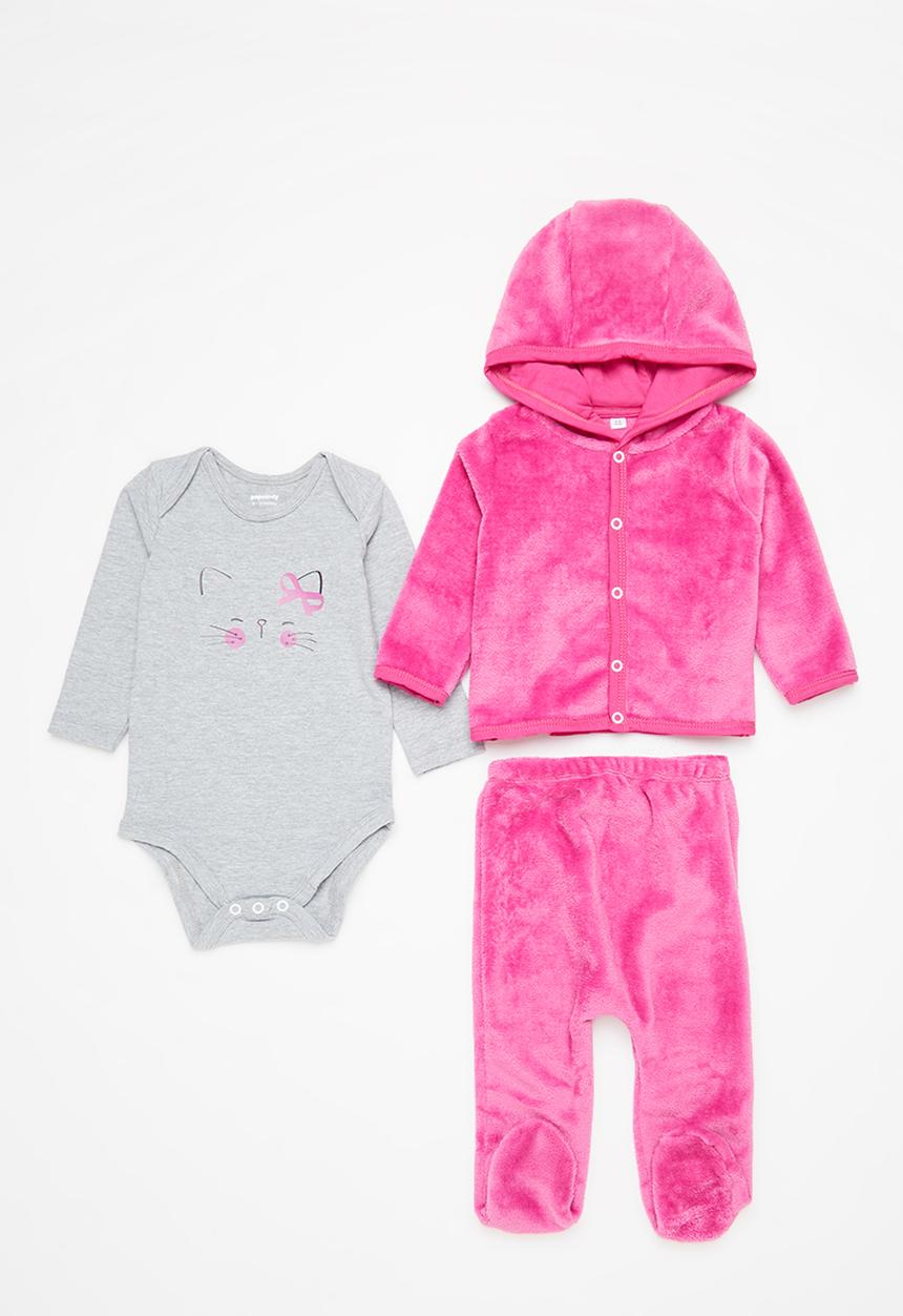Pop Candy - Girls plush pram suit vest set - pink