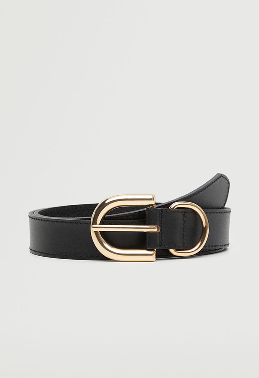 MANGO - Buckle leather belt - black