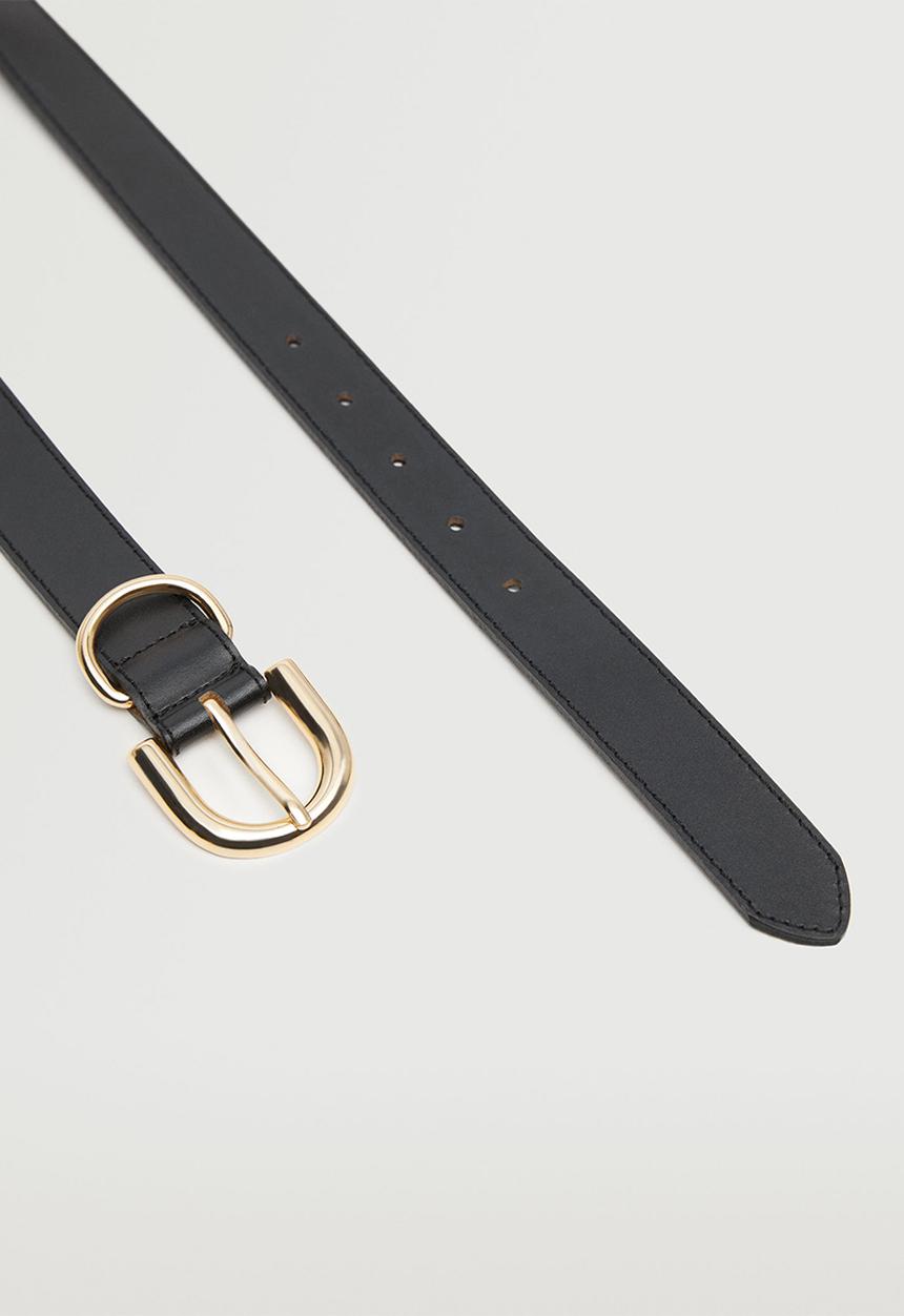 MANGO - Buckle leather belt - black