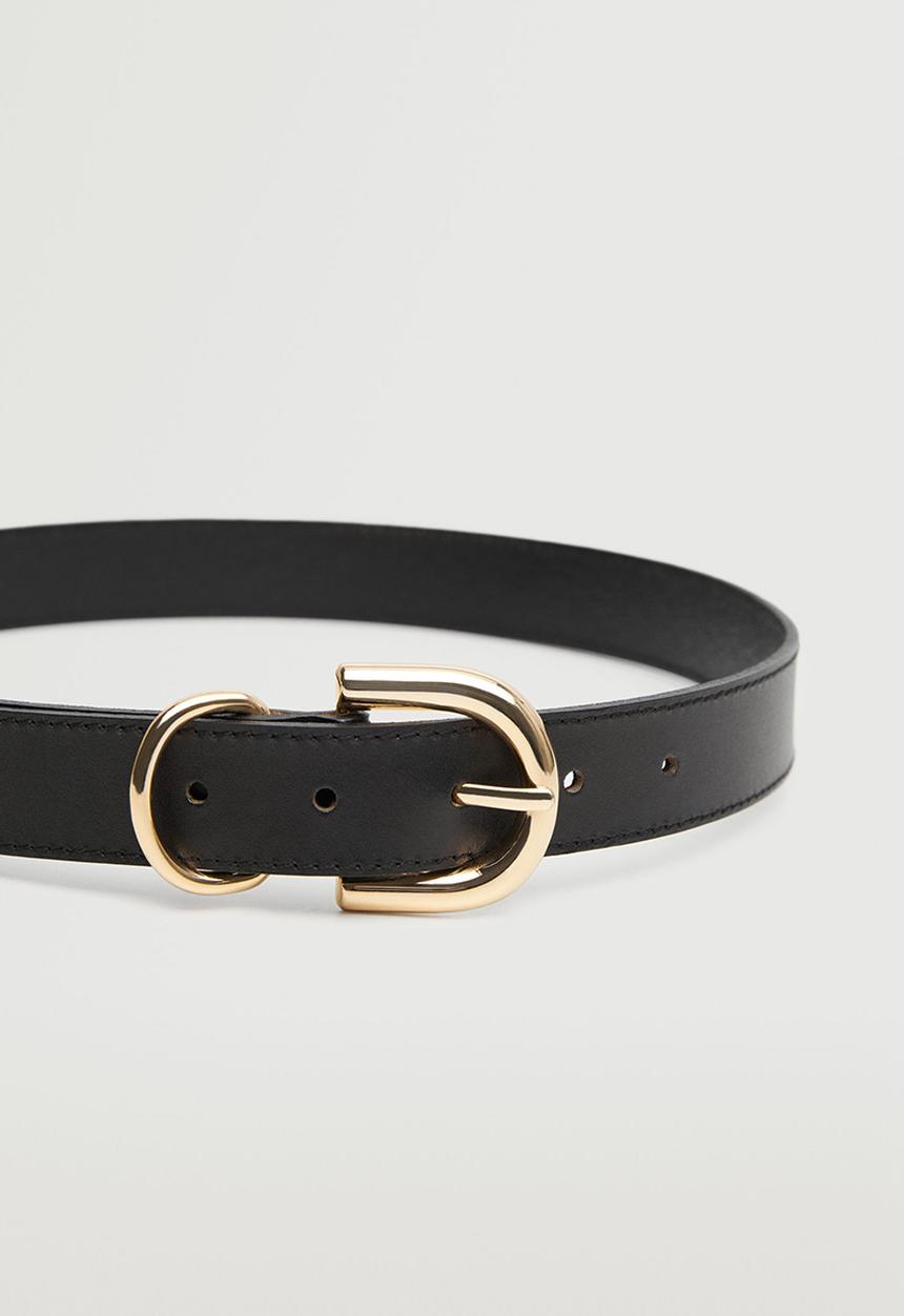 MANGO - Buckle leather belt - black