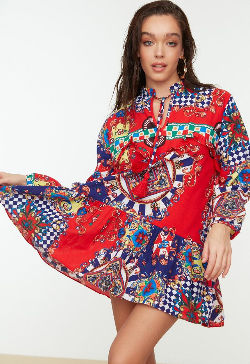 Trendyol - Mosaic patterned tasseled beach dress  - multi