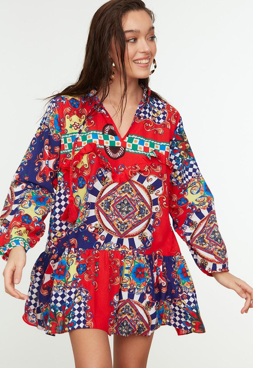 Trendyol - Mosaic patterned tasseled beach dress  - multi