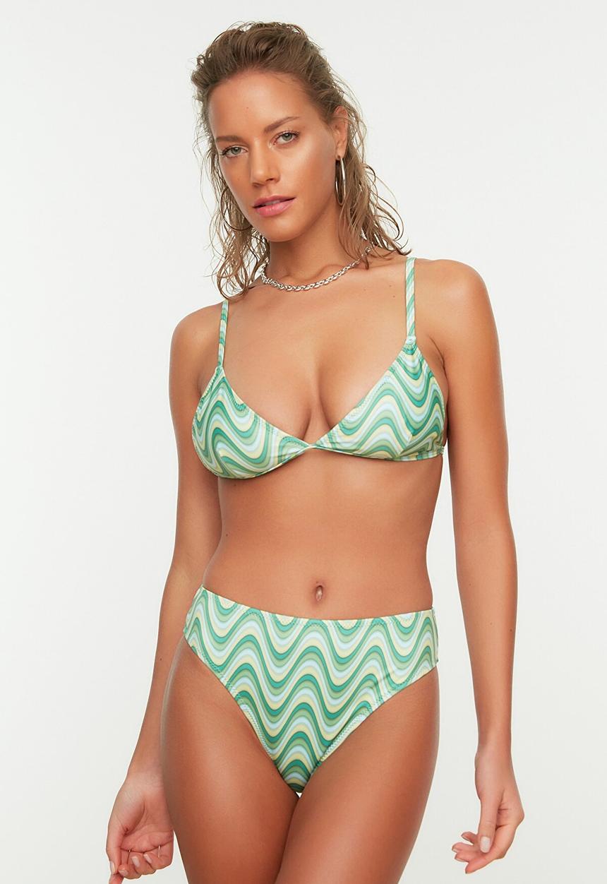 Trendyol - Print detail bikini set - green