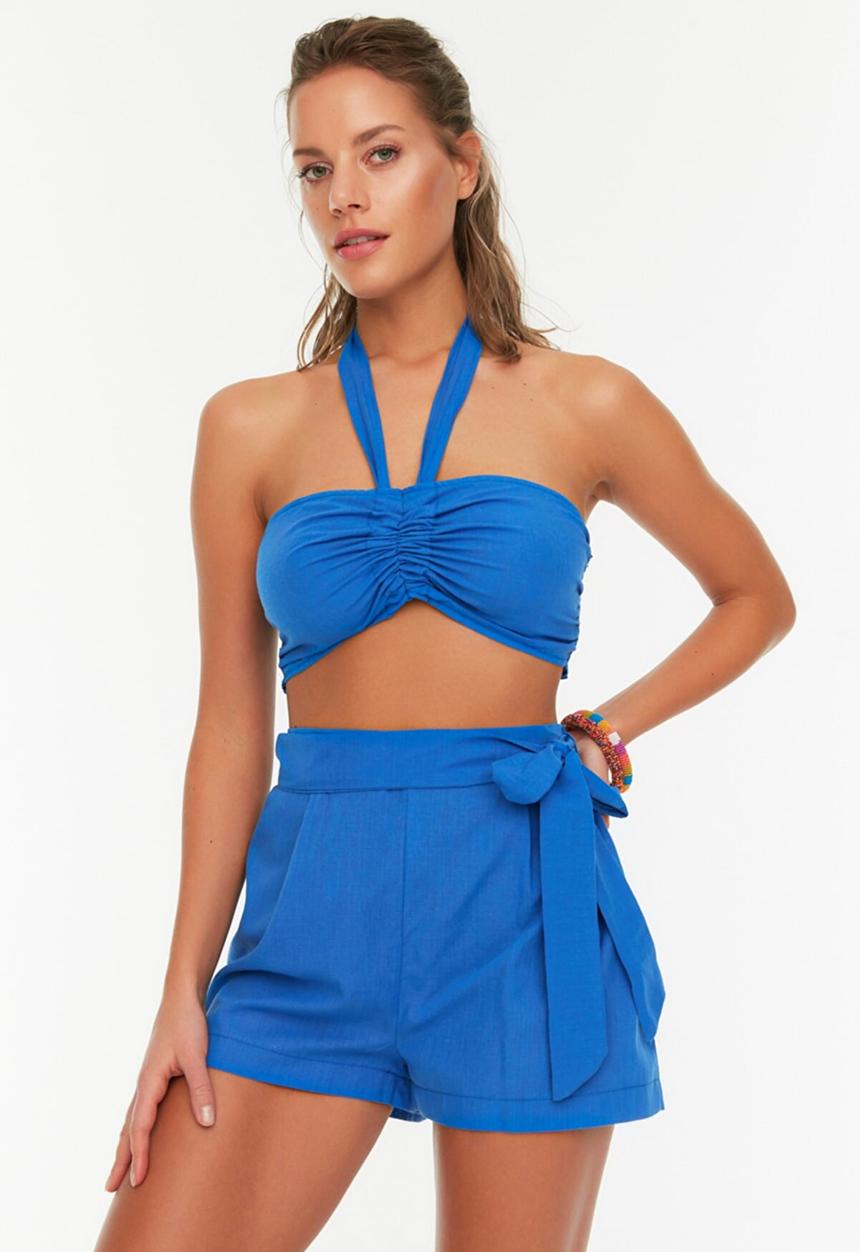 Trendyol - Halter neck detailed blouse-short set  - dark blue