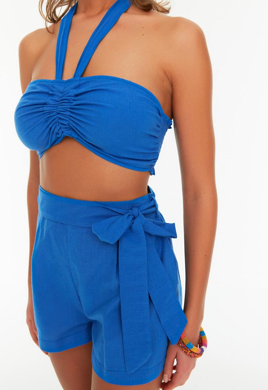 Trendyol - Halter neck detailed blouse-short set  - dark blue