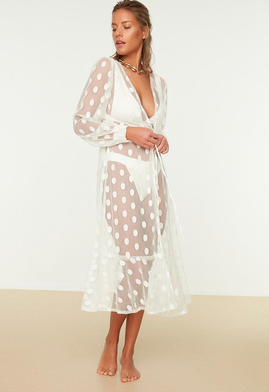 Trendyol - Print detail kimono kaftan - white
