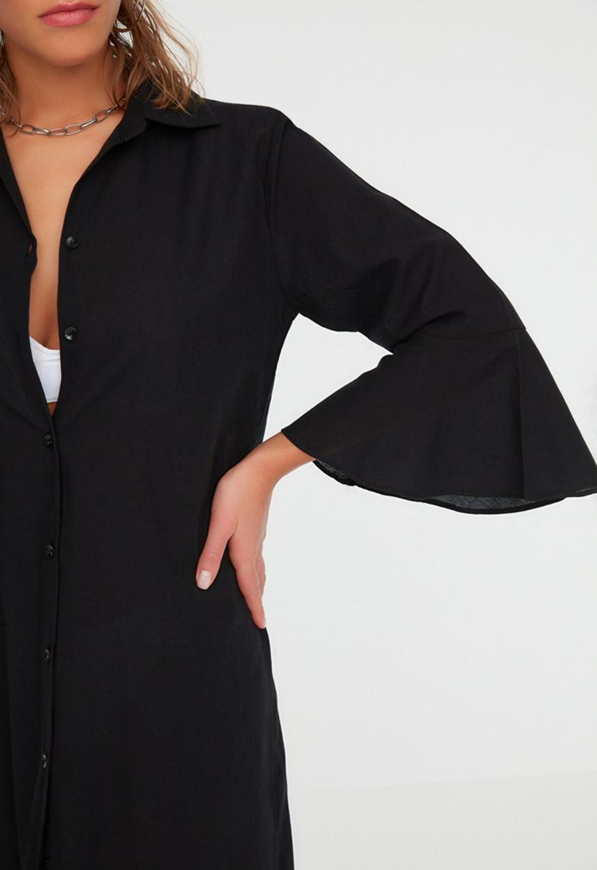 Trendyol - Ruffle detail kimono kaftan - black