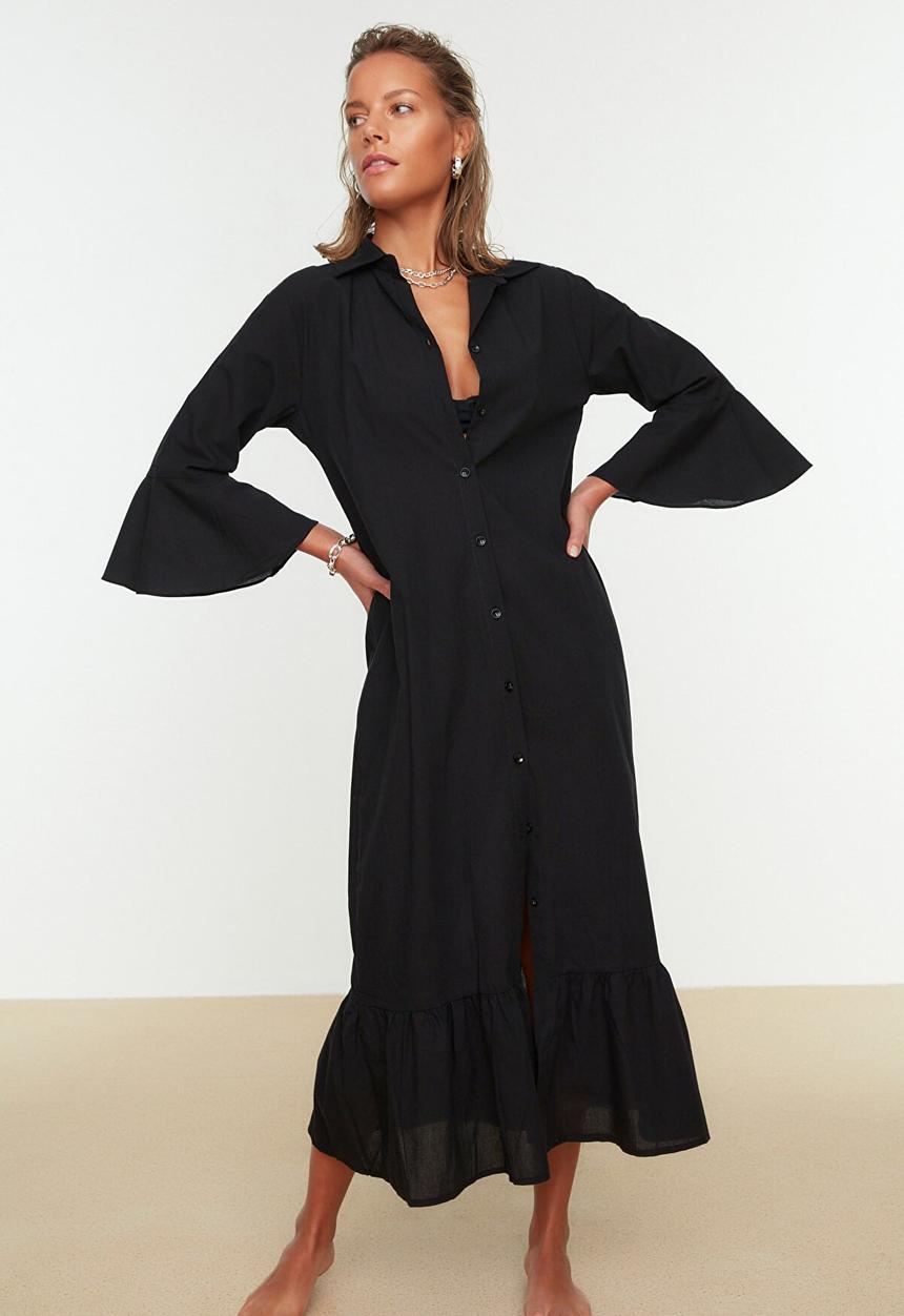Trendyol - Ruffle detail kimono kaftan - black