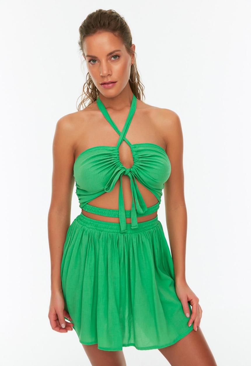 Trendyol - Tie detailed blouse-skirt set - green