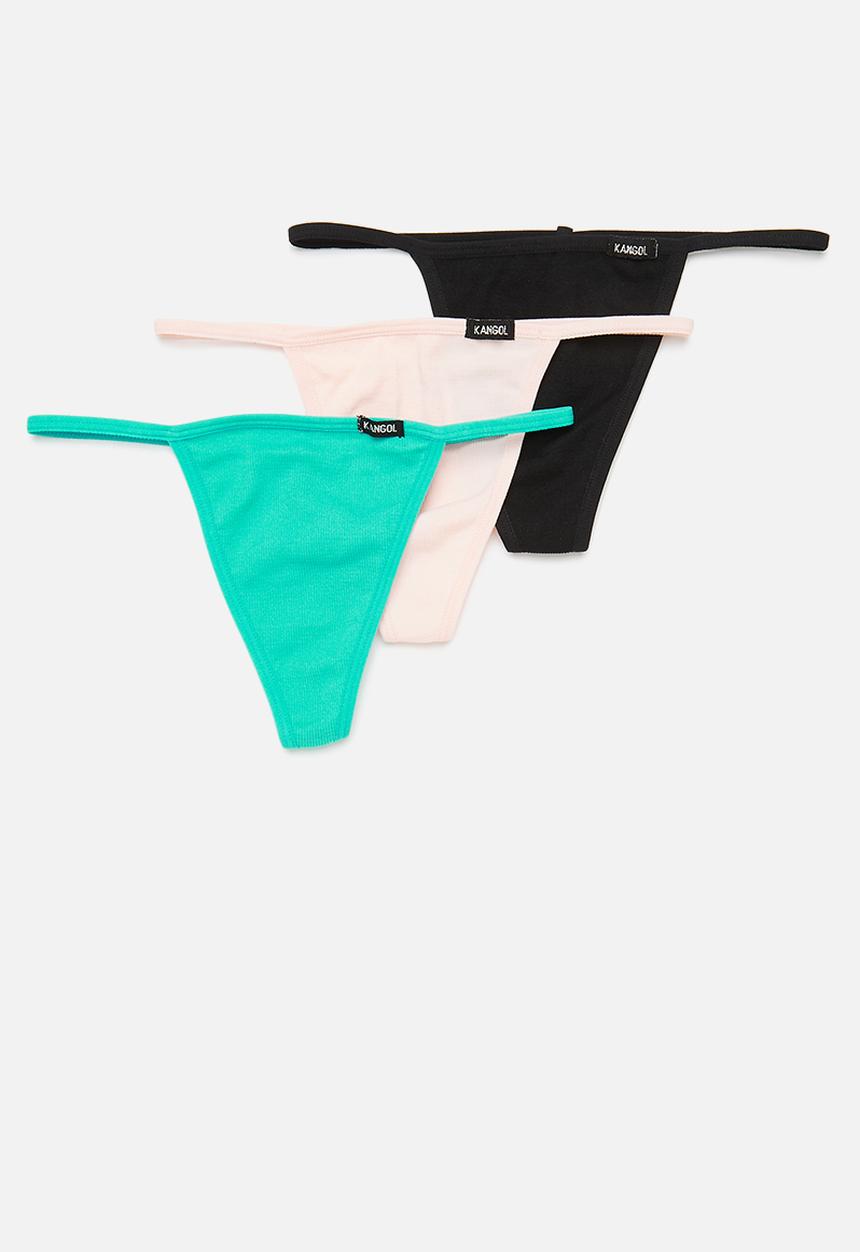 KANGOL - 3 pack seamless t string - ribbed winter pink, black & aqua