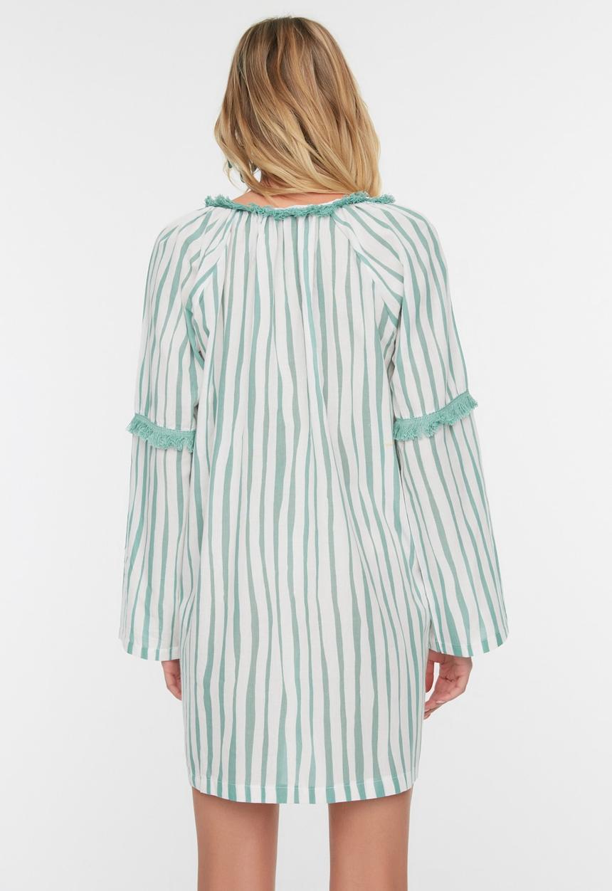 Trendyol - Striped cotton beach dress - green