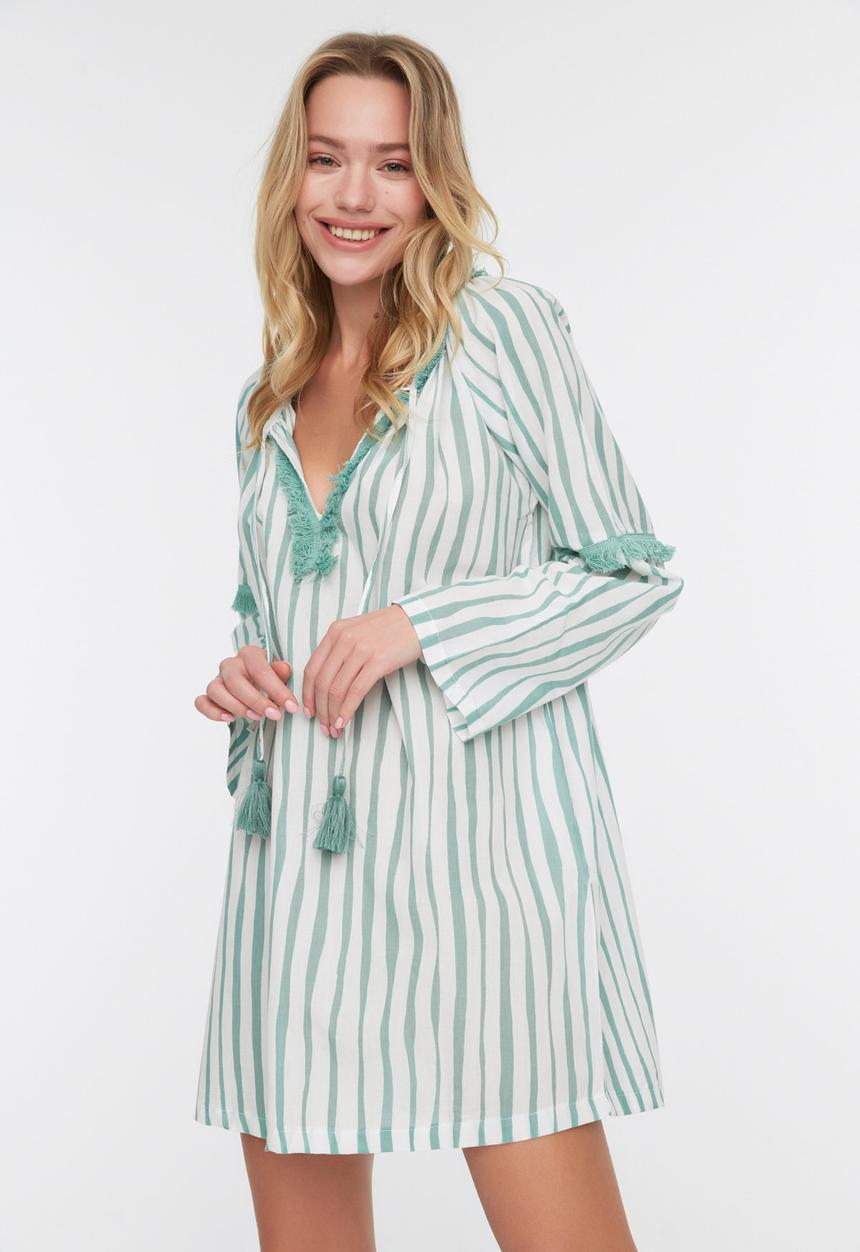 Trendyol - Striped cotton beach dress - green