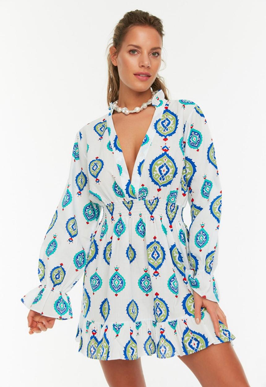 Trendyol - Ethnic patterned voile beach dress - white