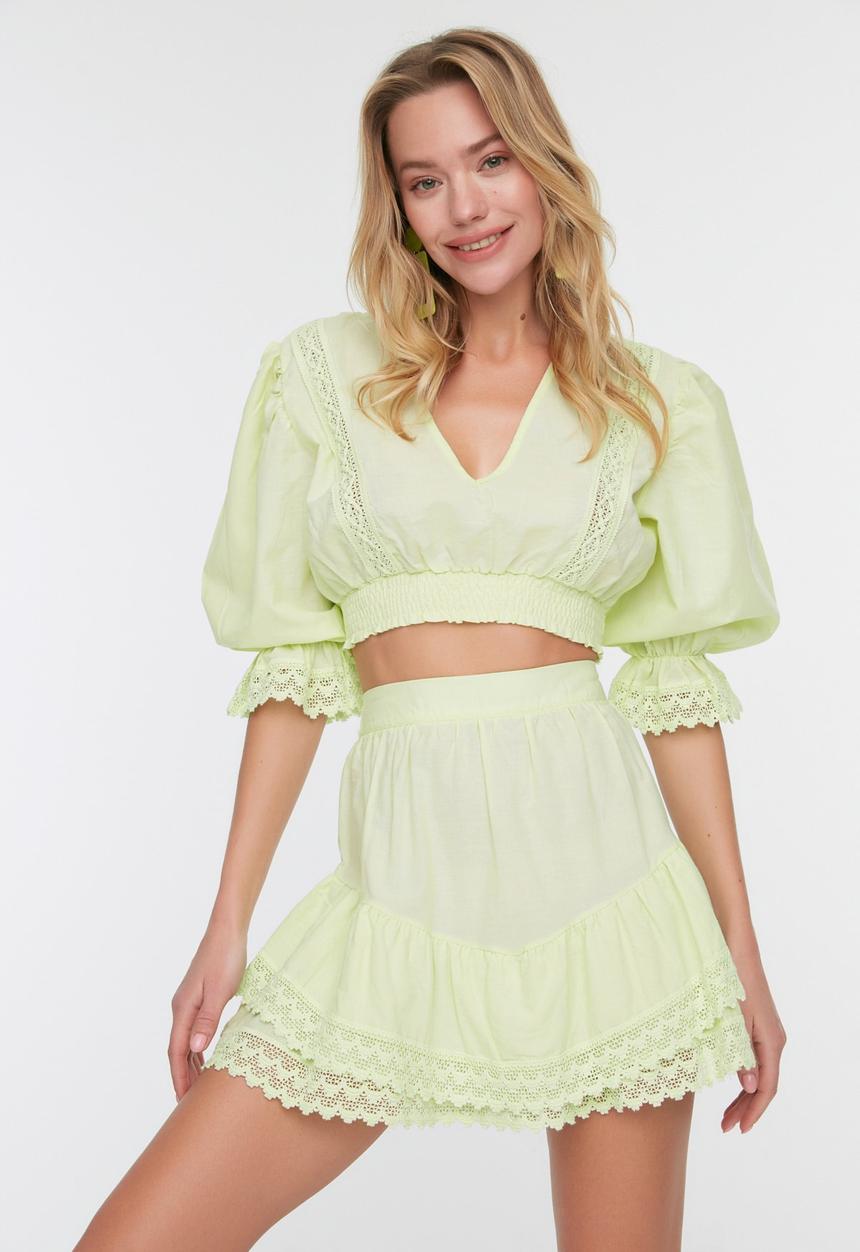 Trendyol - Lace detailed voile bottom-top set - mint