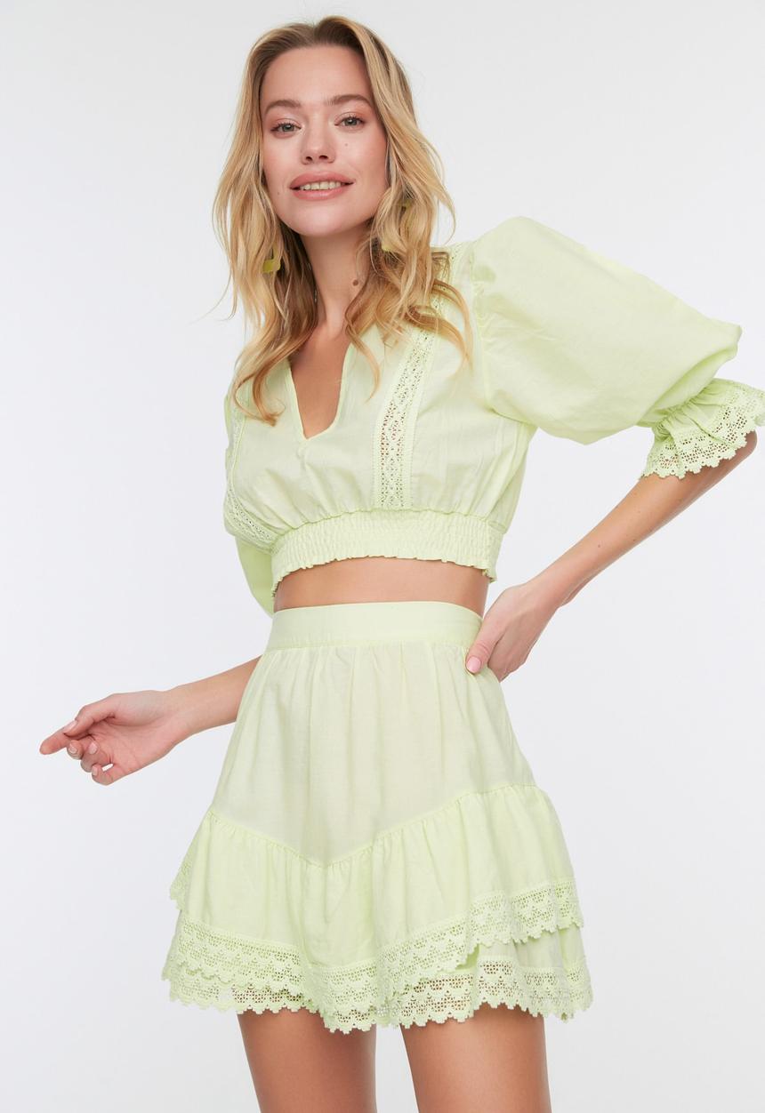Trendyol - Lace detailed voile bottom-top set - mint