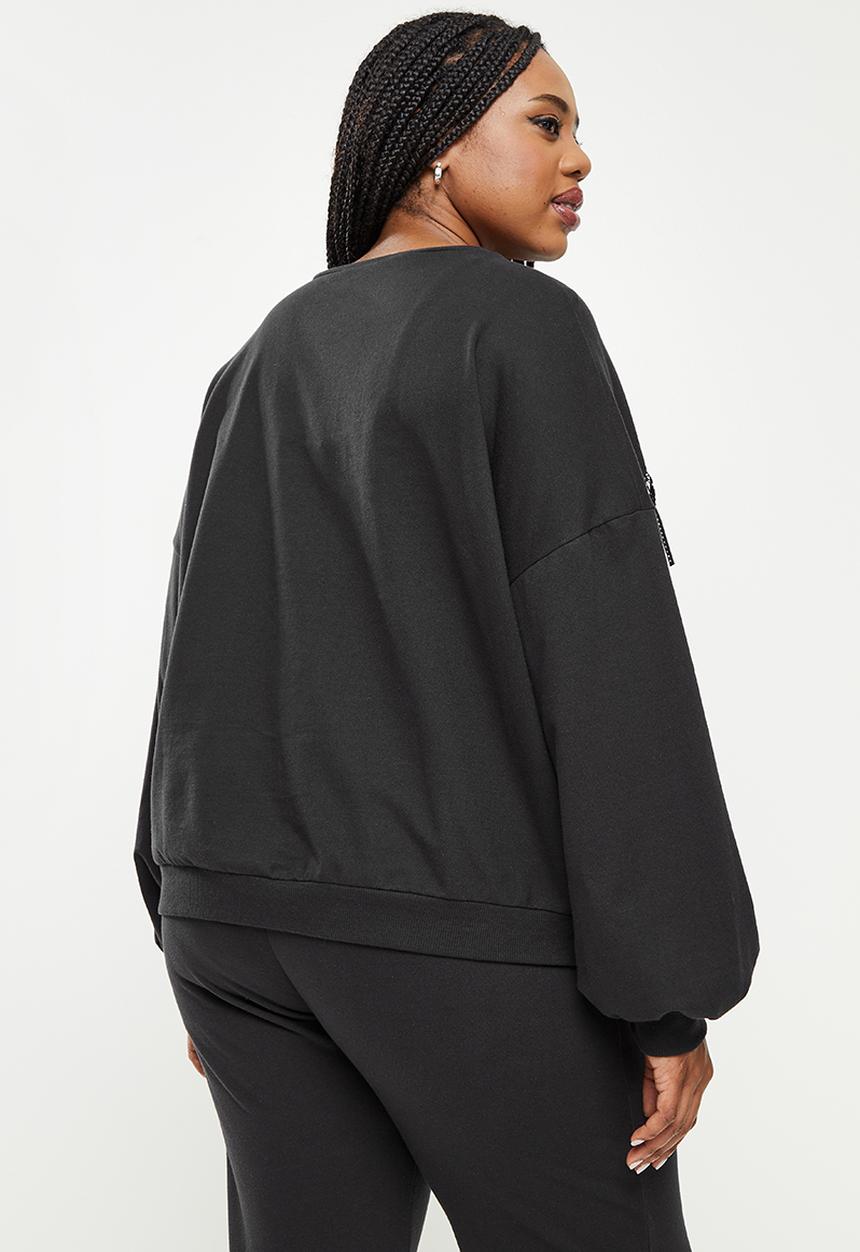 Me&B - Plus ballon sleeve sweatshirt - black