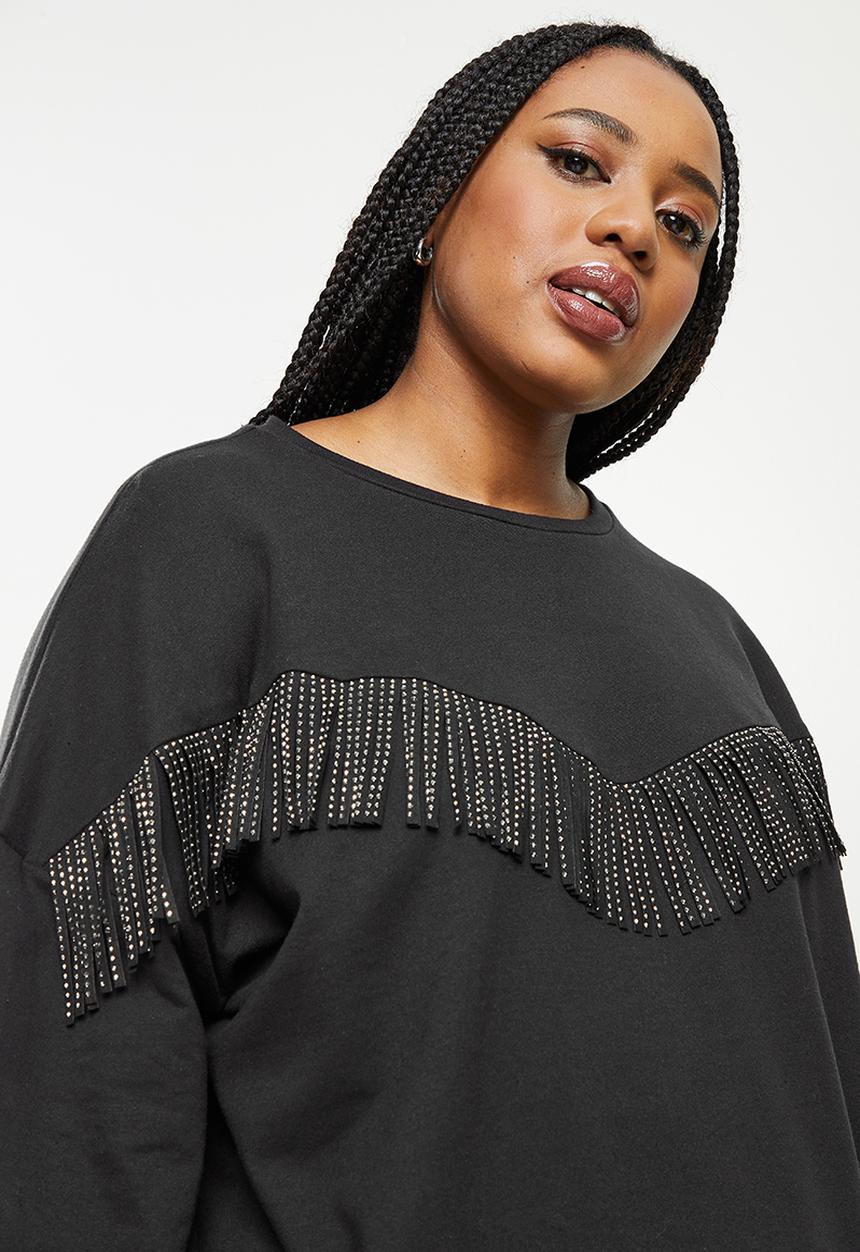 Me&B - Plus ballon sleeve sweatshirt - black