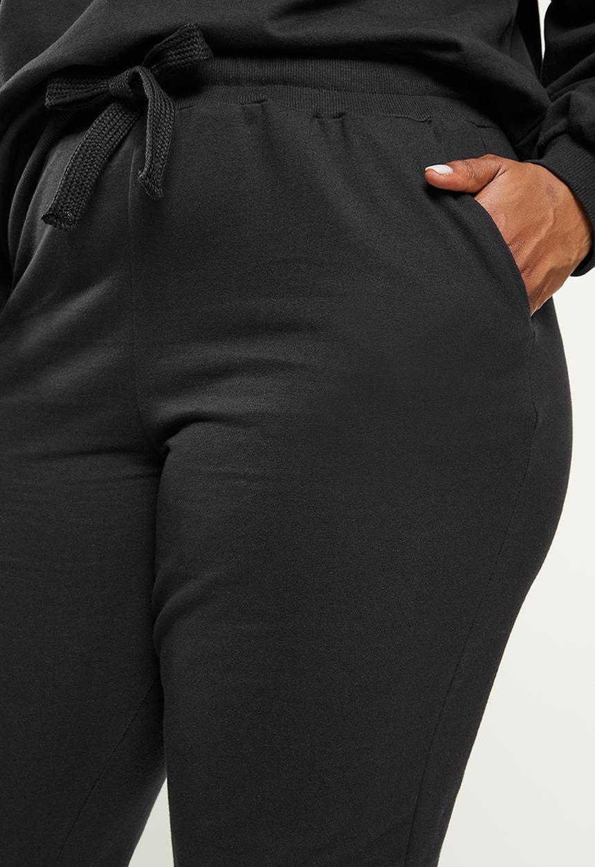 Me&B - Plus cotton fleece pants - black