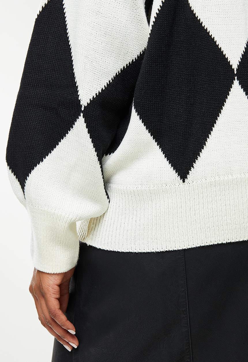 Me&B - Plus check print knit pullover - black & white