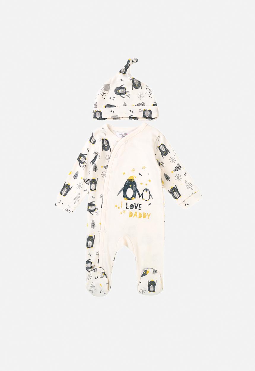 MINOTI - 2-piece long sleeve sleepsuit and matching hat - white aop