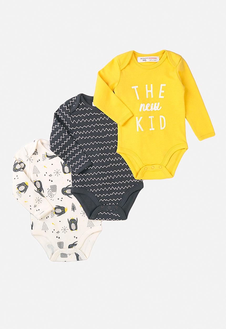 MINOTI - 3-pack babygrows - yellow & multi