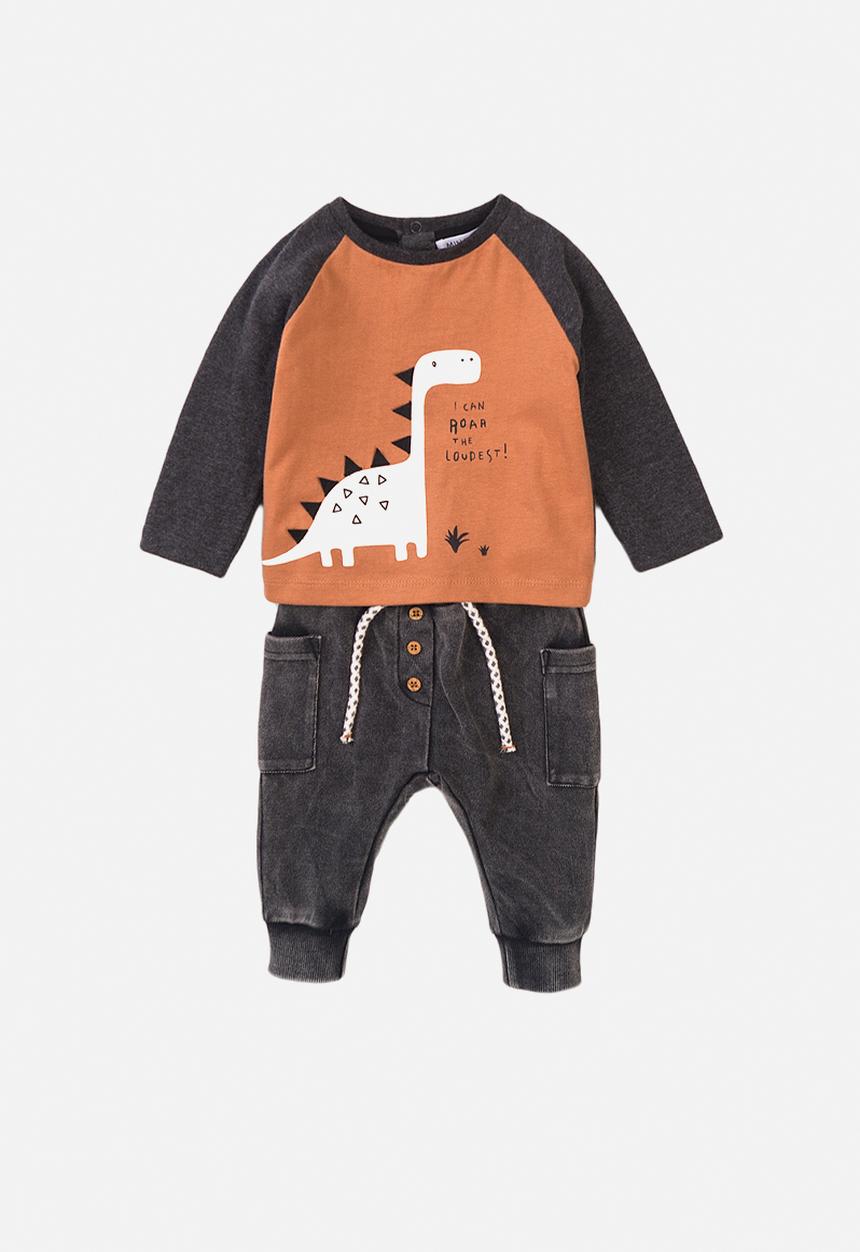 MINOTI - Long sleeve tee and pants set - tan & charcoal