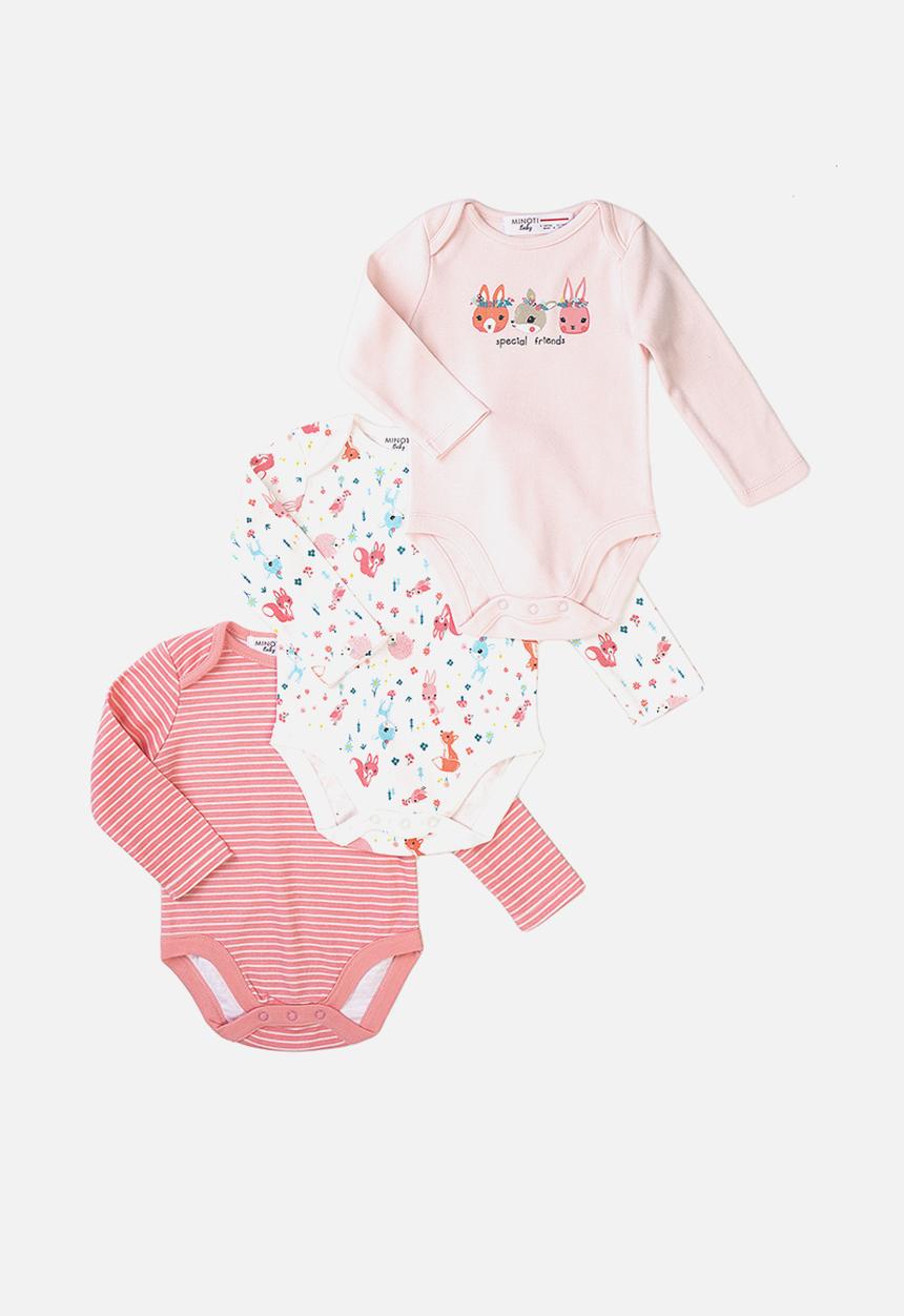 MINOTI - Basic 3-pack bodysuits - pink & multi