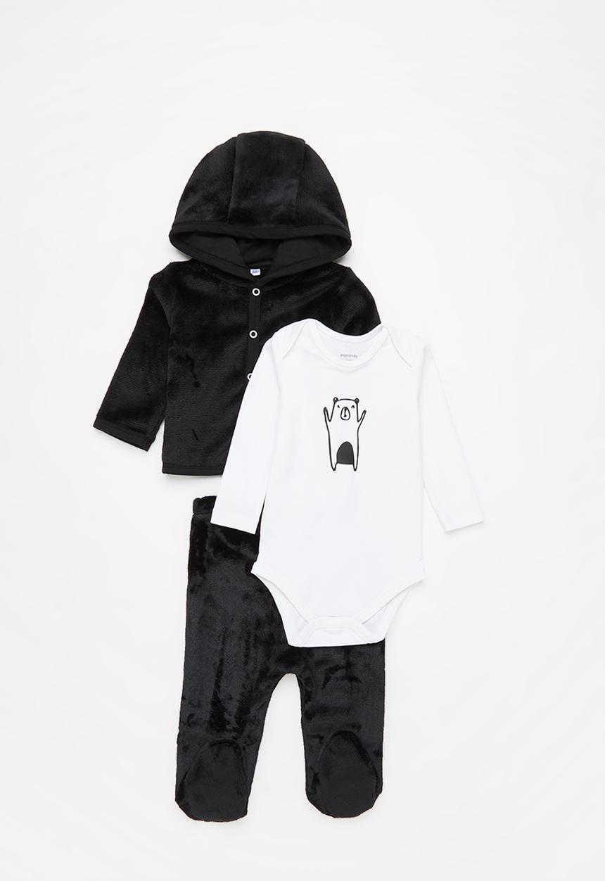 Pop Candy - Boys plush pram suit vest set - black & white