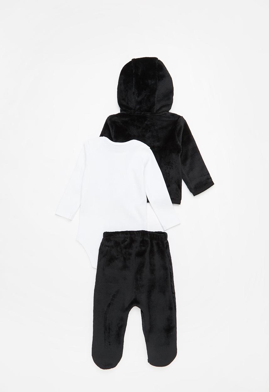 Pop Candy - Boys plush pram suit vest set - black & white