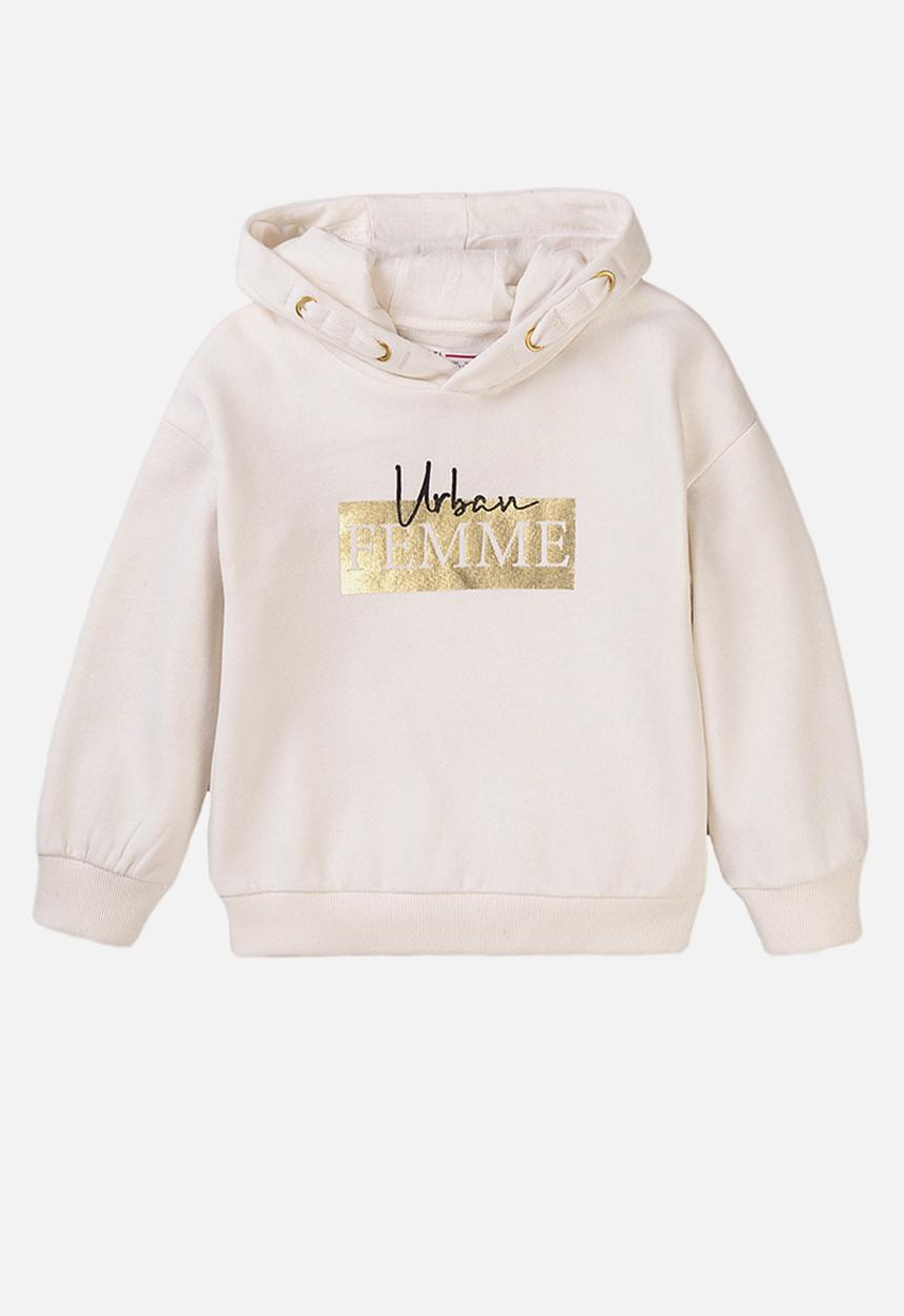 MINOTI - Cropped fleece hooded top - stone