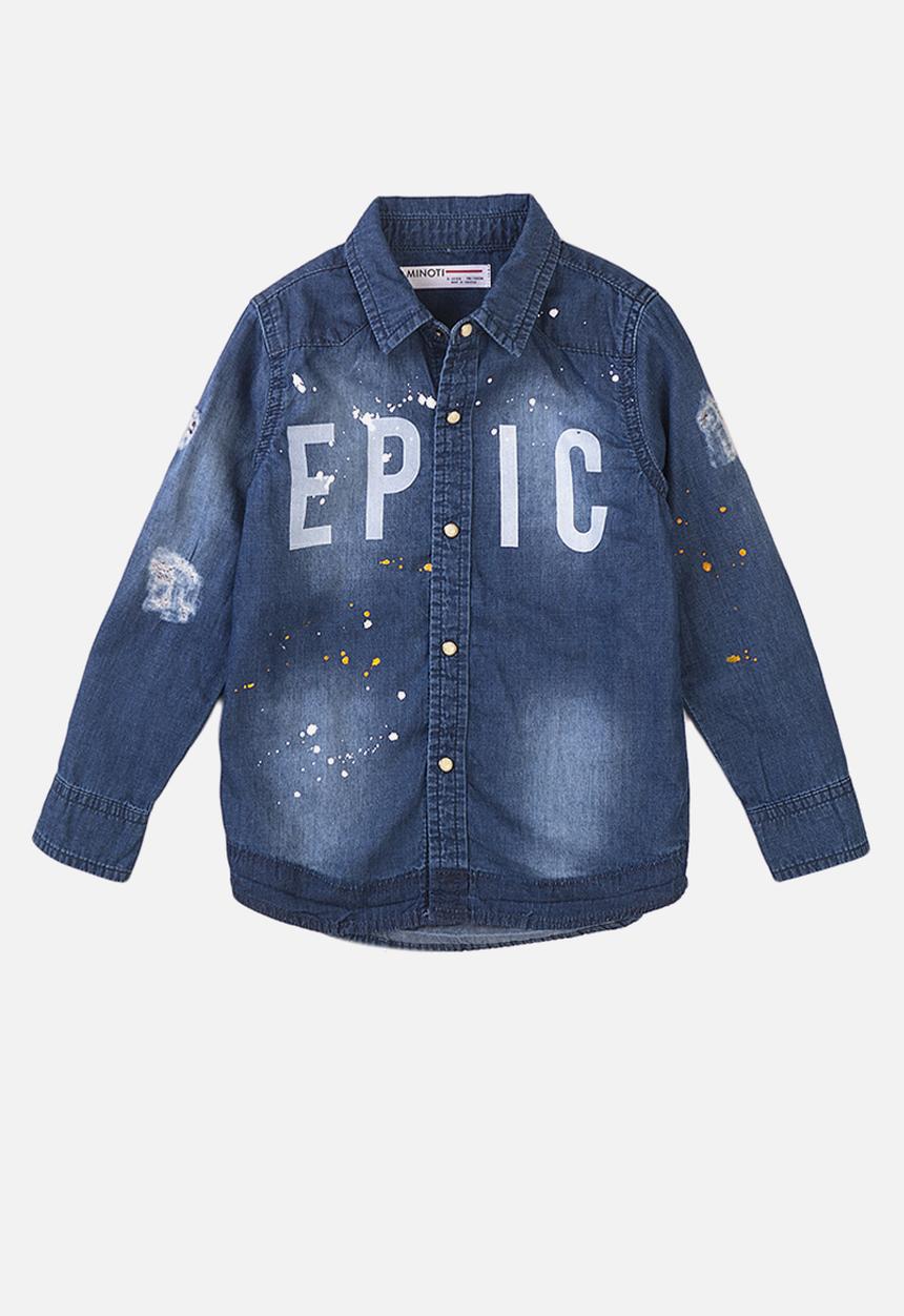 MINOTI - Distressed denim shirt - navy