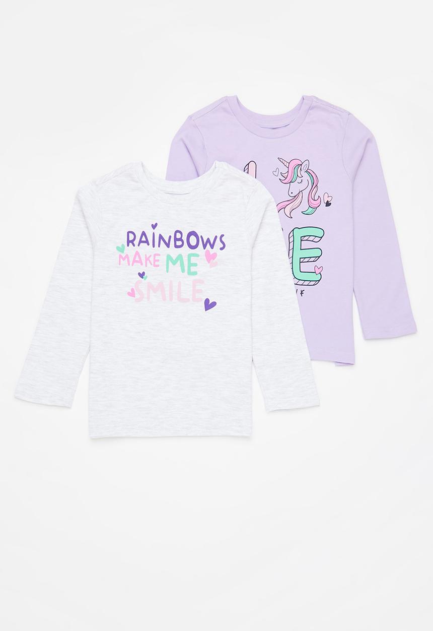 Pop Candy - 2 pack printed tee - lilac & grey