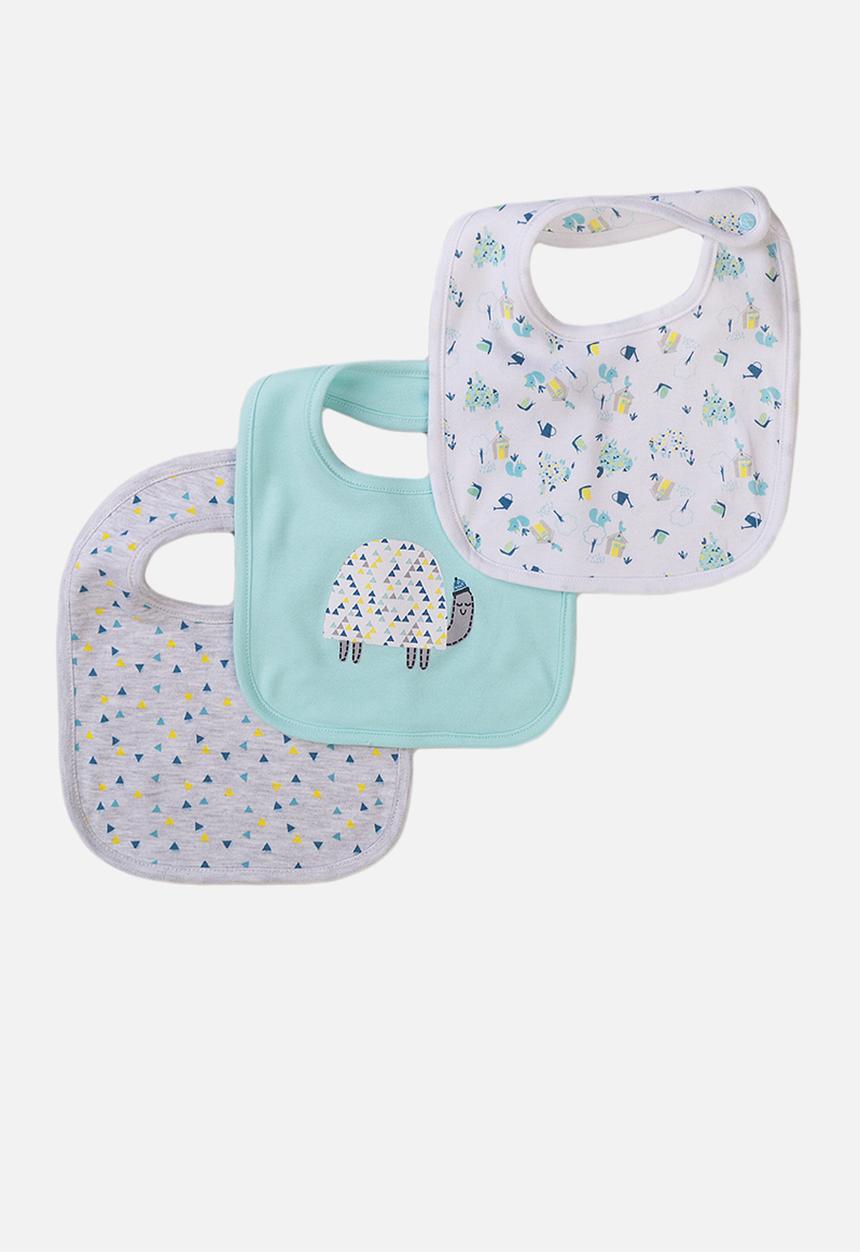 MINOTI - 3-pack baby bibs - grey, blue &  white
