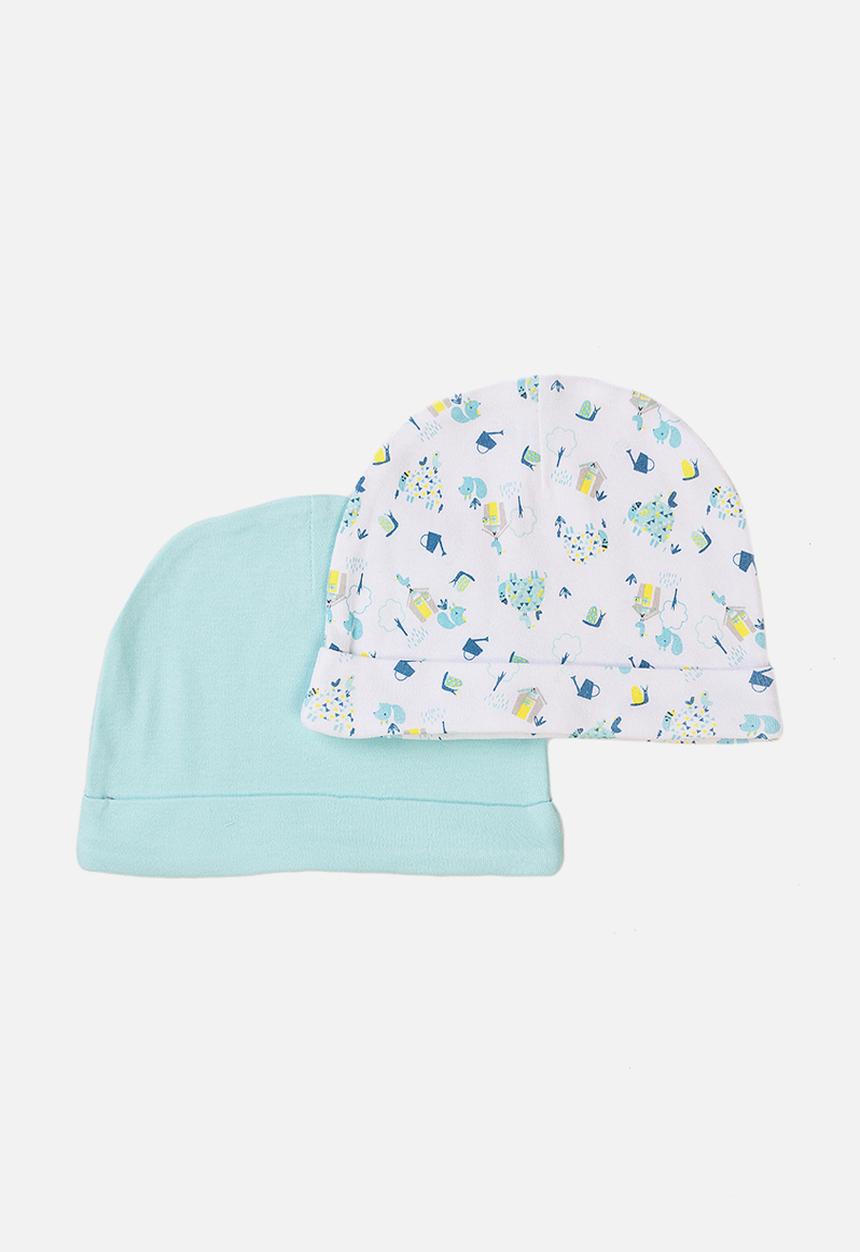 MINOTI - 2-pack baby caps - blue, white & multi