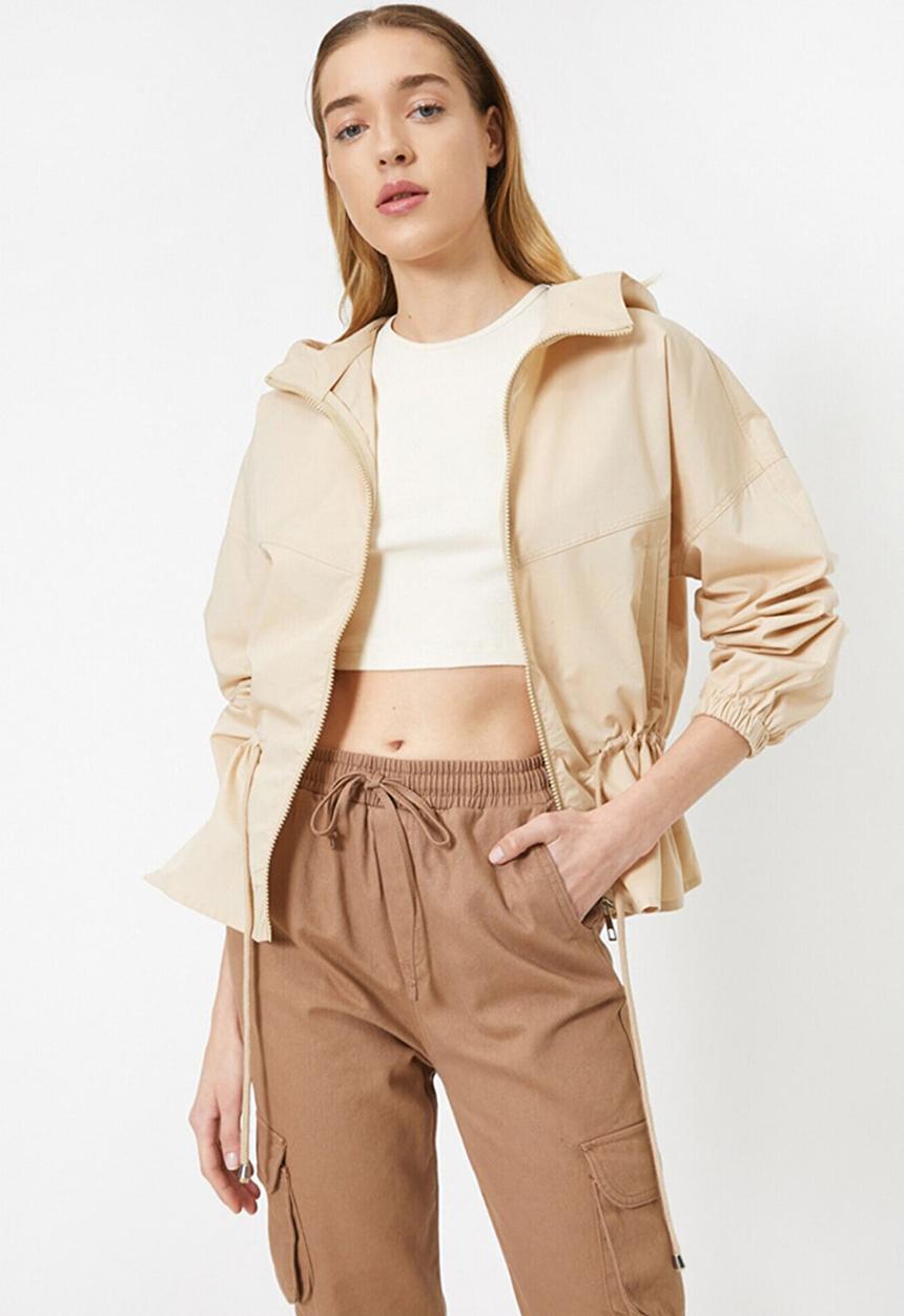 Koton - Hooded pocket detailed zipper jacket - beige
