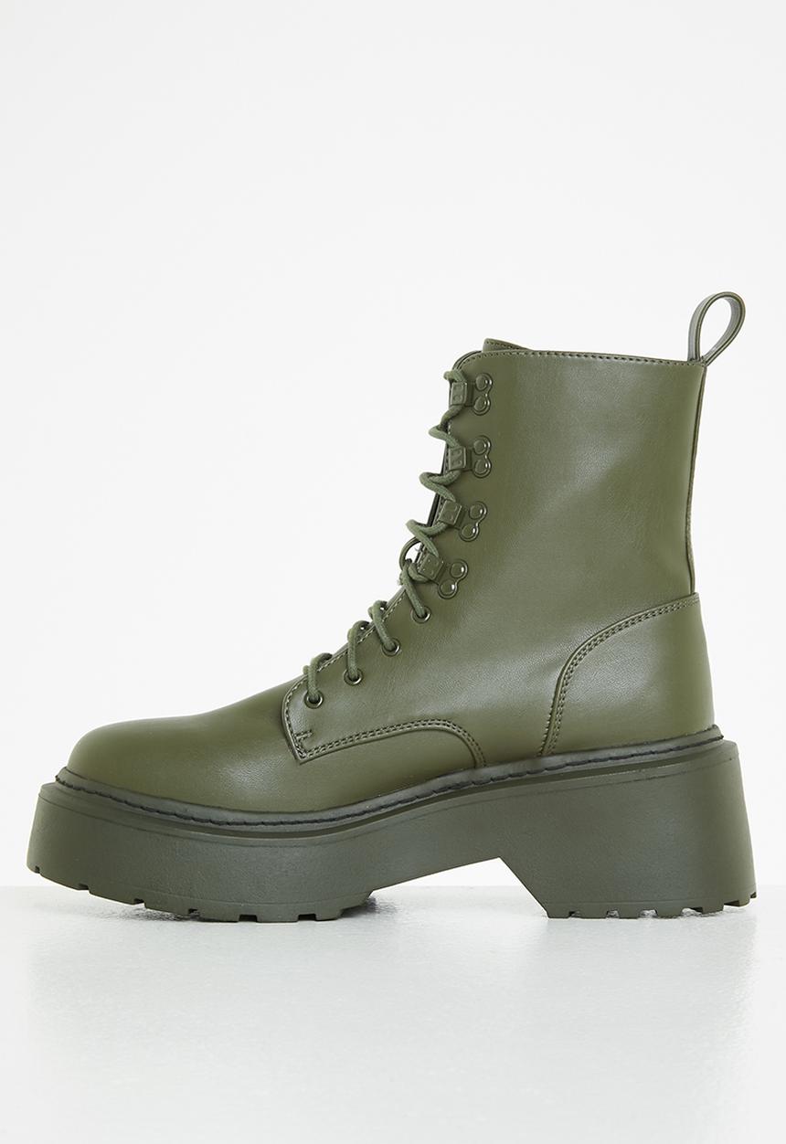 Missguided - Lace up chunky sole boot - khaki