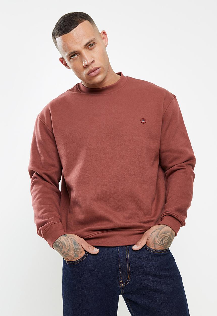 Jonathan D - Isaac brushed fleece crew neck sweatshirt- - burgundy