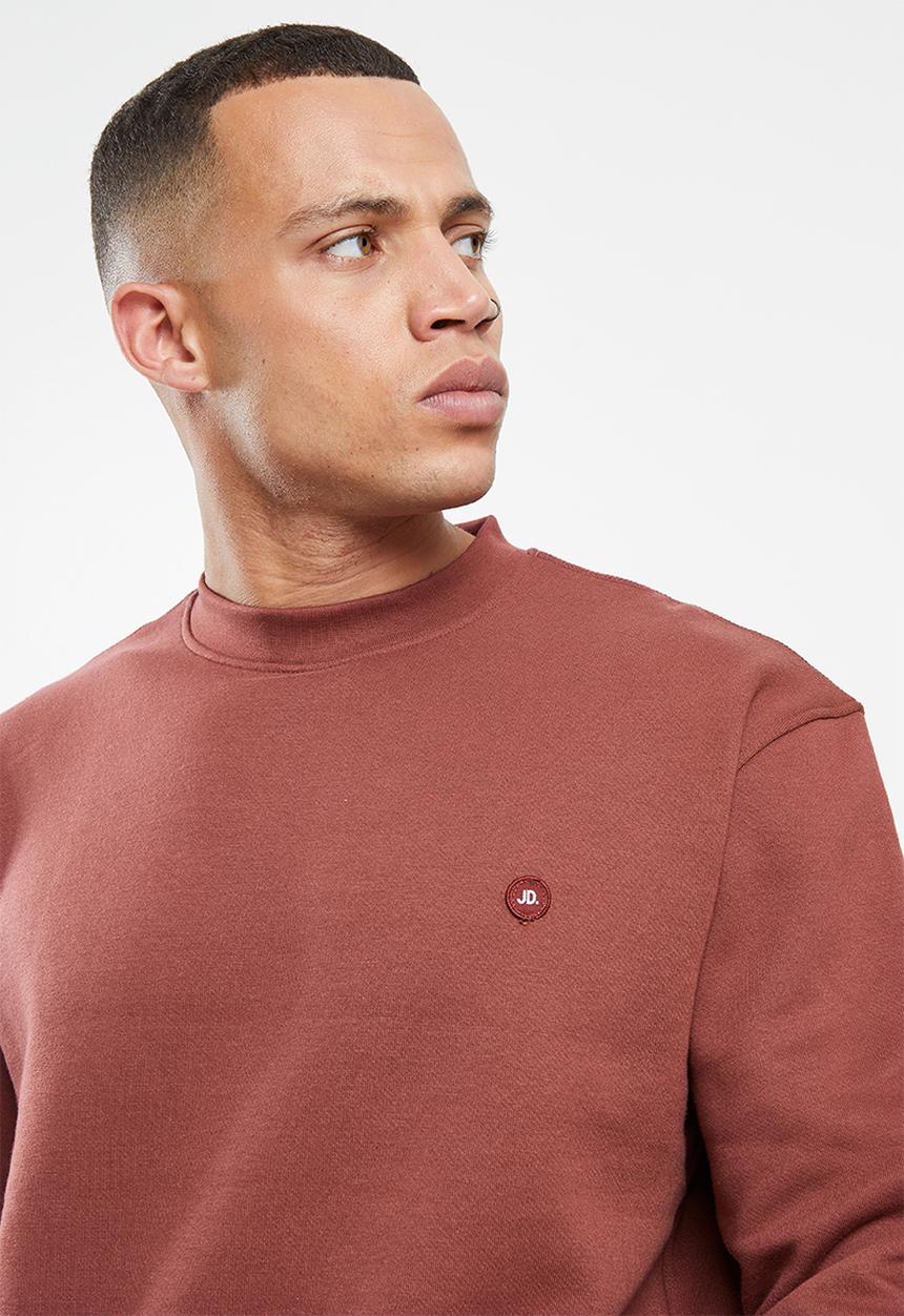 Jonathan D - Isaac brushed fleece crew neck sweatshirt- - burgundy